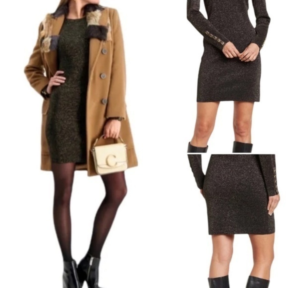 NWT VERONICA BEARD Sharon Metallic Shimmer Long Sleeve Dress, Black/gold Size XS